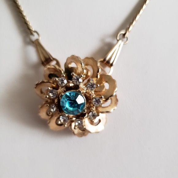 Aquamarine Rhinestone Necklace Vintage - Picture 2 of 4